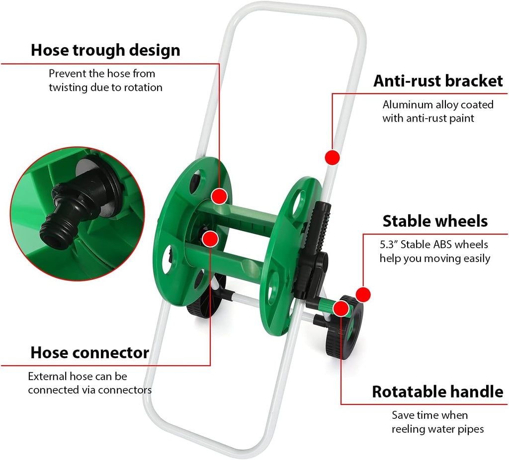 Garden Hose Reel Cart with Wheels Holds 100 ft 3/4 Inch Hose V110