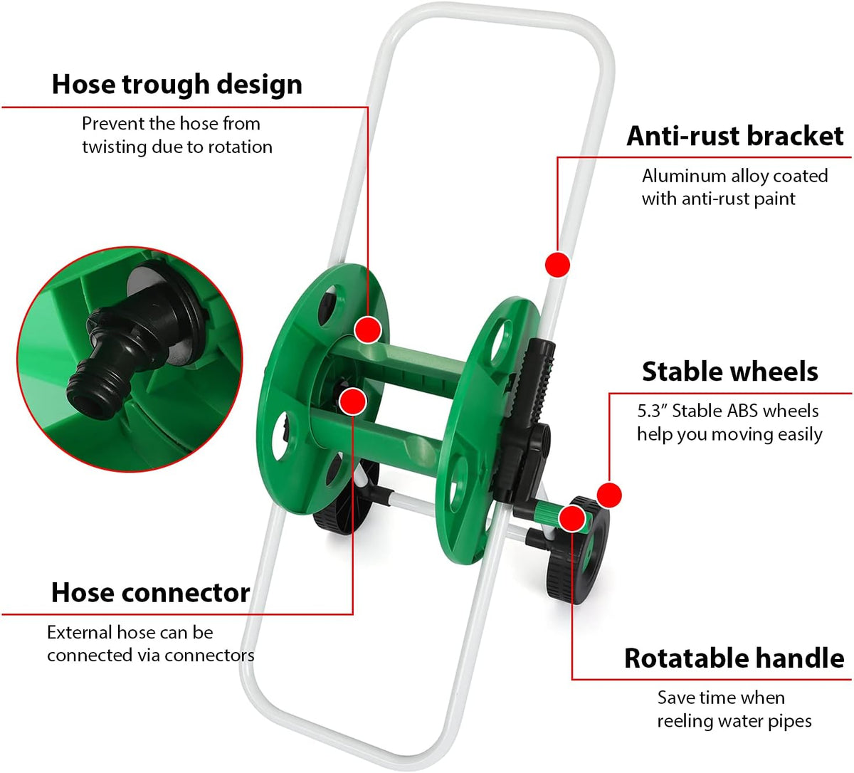 Garden Hose Reel Cart with Wheels Holds 100 ft 3/4 Inch Hose V110
