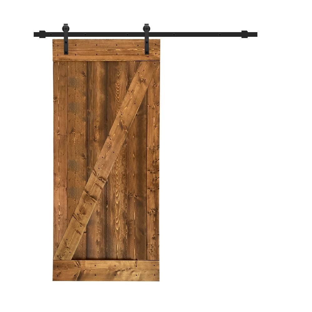 24 in. x 84 in. Red Walnut Stained Wood Interior Sliding Barn Door with Hardware Kit D2827