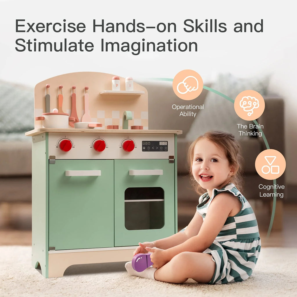 Green Wooden Pretend Play Kitchen Set P214