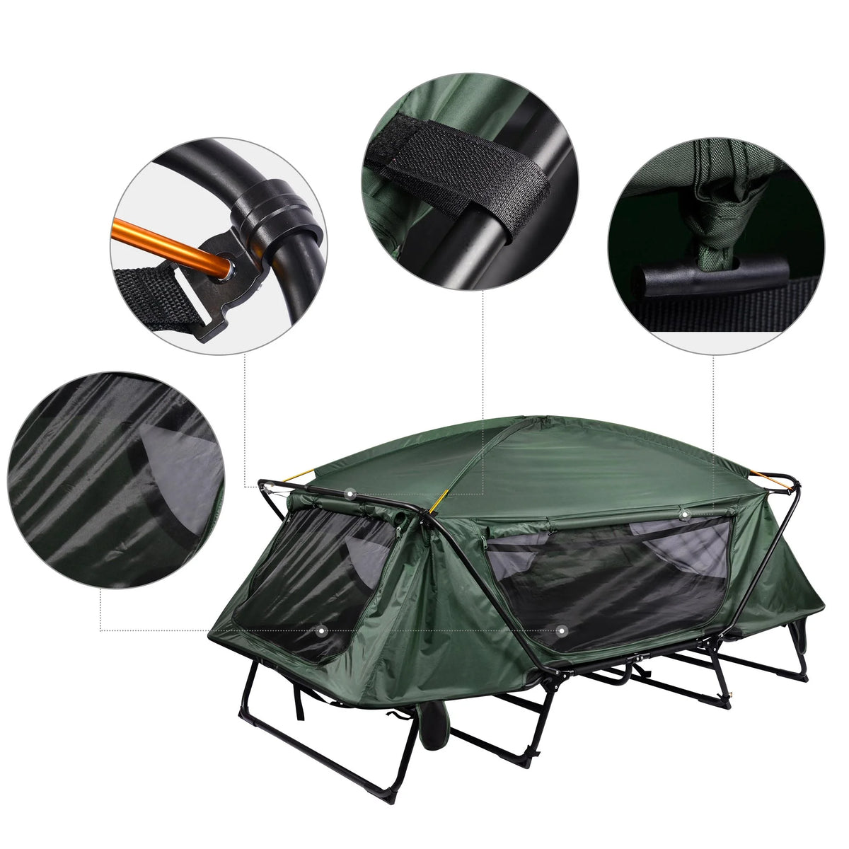 Green Double Tent Cot Folding Portable Waterproof Camping Bed for 2 Person with Rain Fly Bag Q663260