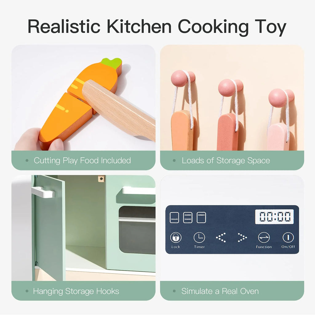 Green Wooden Pretend Play Kitchen Set P214