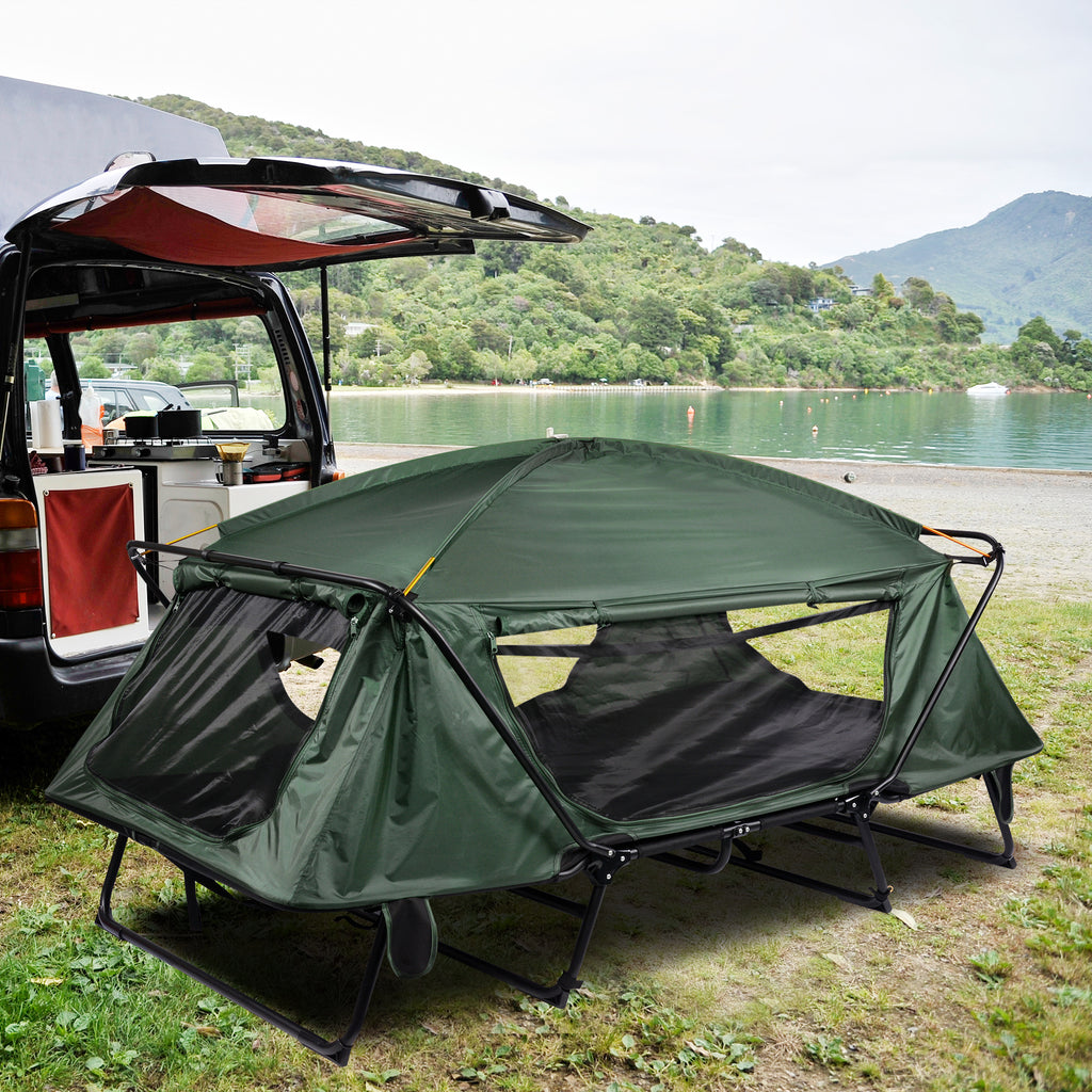 Green Double Tent Cot Folding Portable Waterproof Camping Bed for 2 Person with Rain Fly Bag Q663260