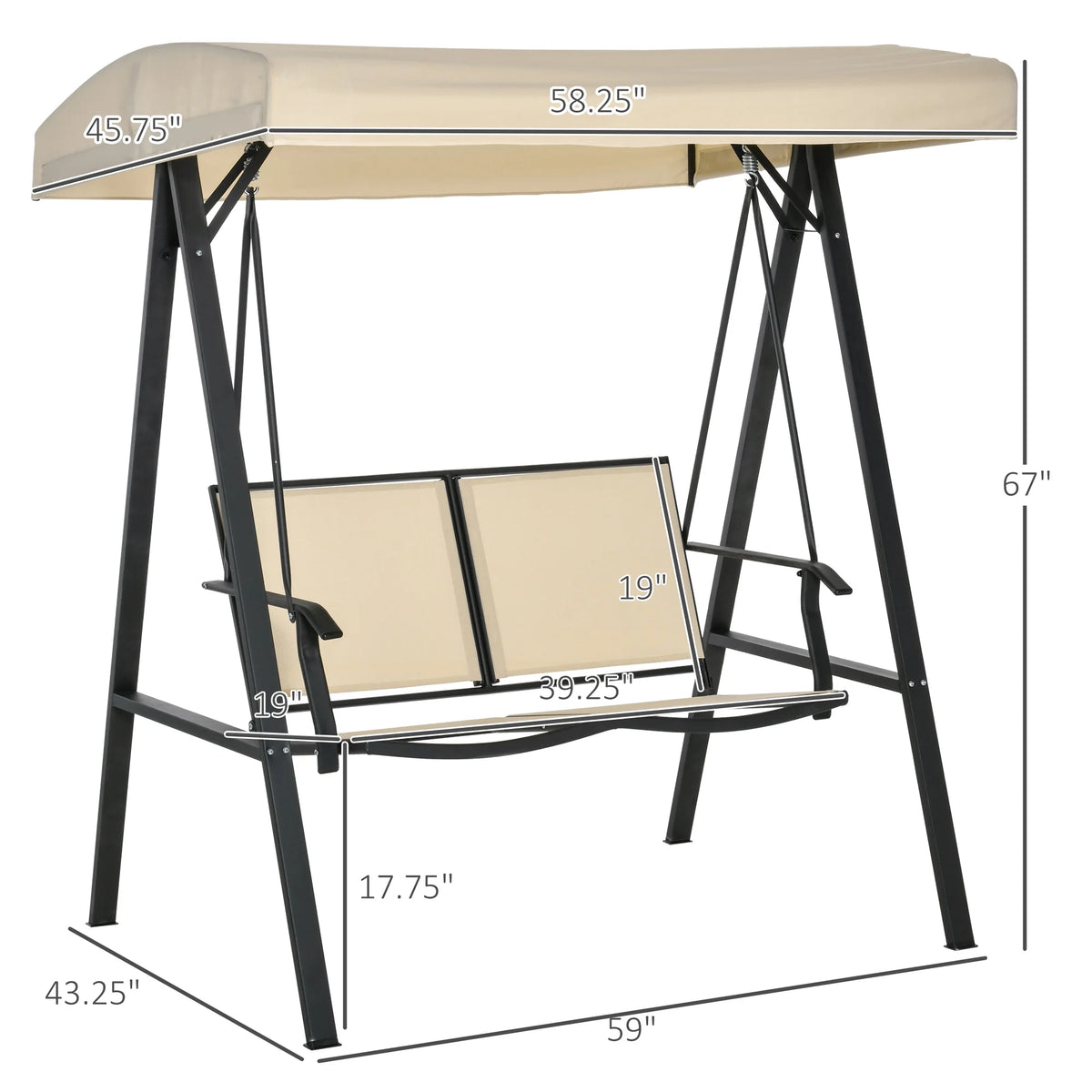 Beige 2-Person Patio Swing with Canopy S360809
