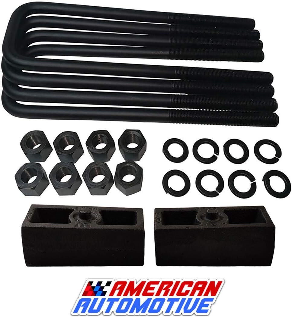 2 Rear Suspension Lift Solid Cast Iron Blocks with Extra Long 10 Square Leaf Spring Axle U Bolts D20806