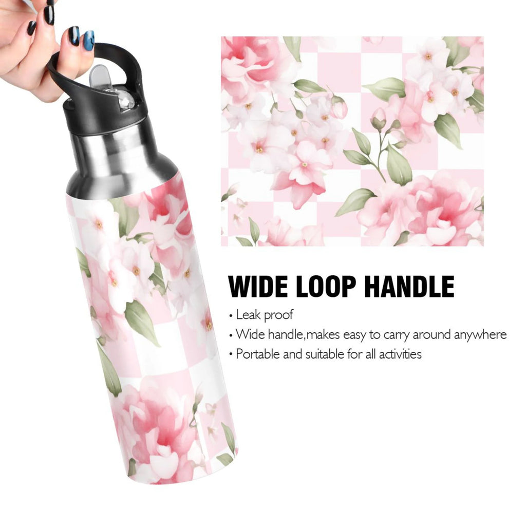 Pink Insulated Stainless Steel Water Bottle with Straw Lid, 20 oz T6073