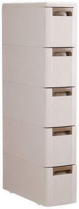 5 Storage Drawers Rolling Cart Organizer Plastic Unit on Wheels Narrow Slim Cabinet 17.7 x 7 x 38.8 Inches S971