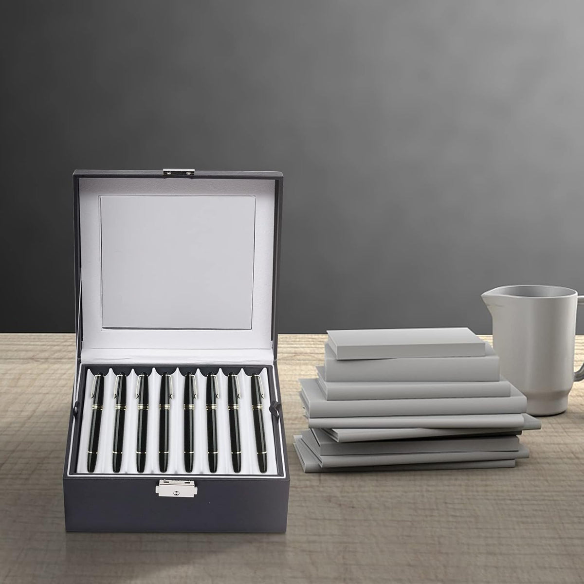 16 Slots Leather Pen Display Box Pen Collector Case with Transparent Window Pack of 2 M13509