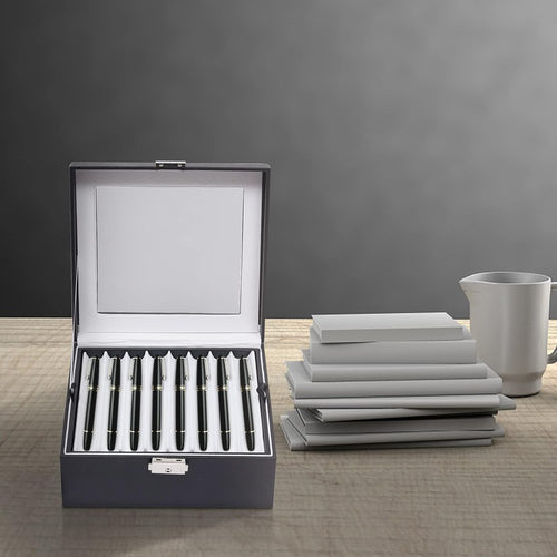 16 Slots Leather Pen Display Box Pen Collector Case with Transparent Window Pack of 2 M13509