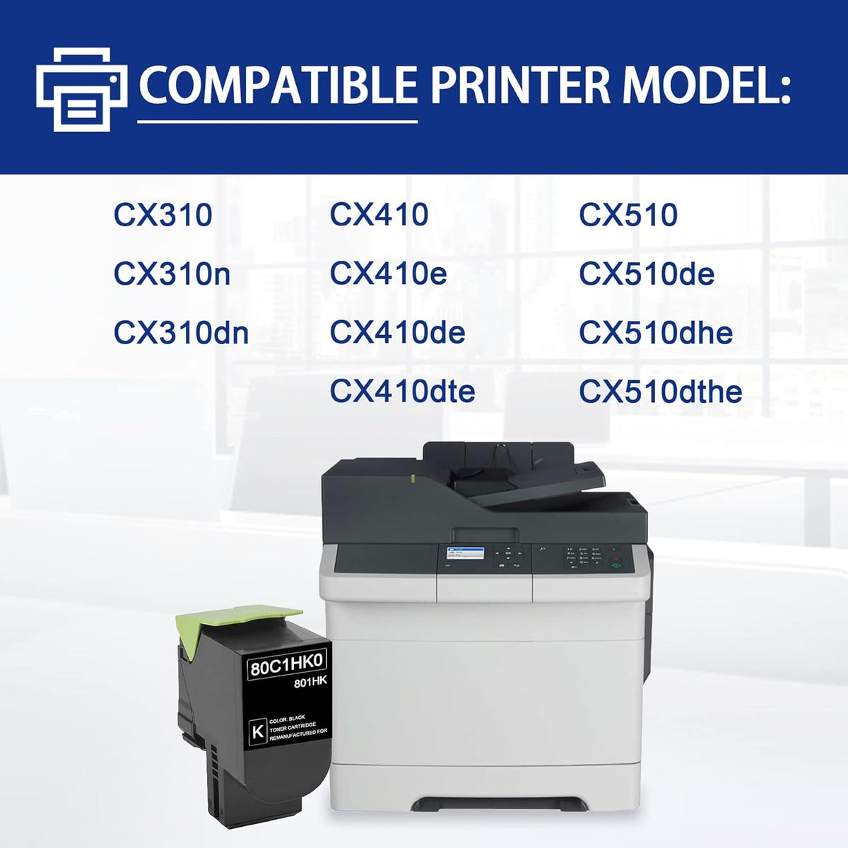 2-Pack Black Toner Cartridge for Lexmark CX310 CX510 CX410 Q57401