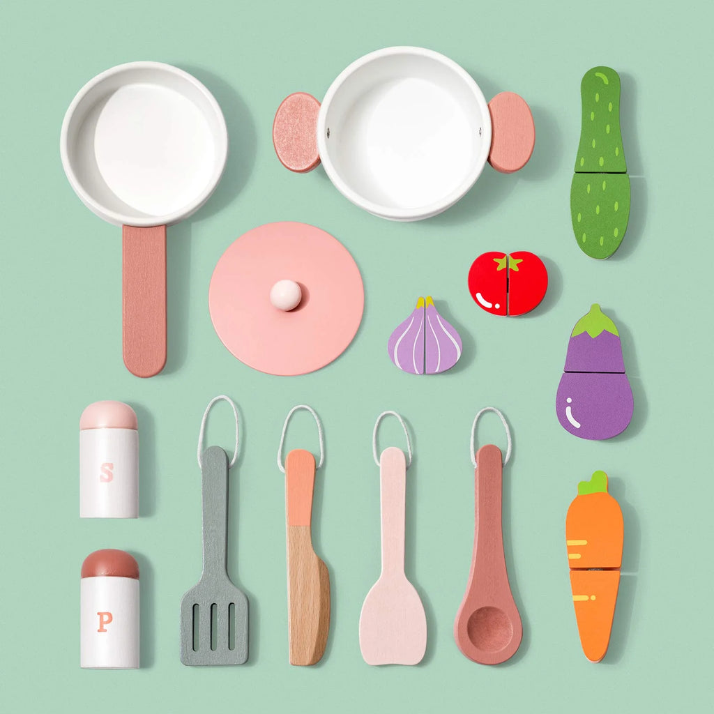 Green Wooden Pretend Play Kitchen Set P214