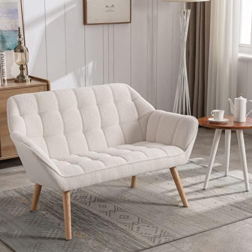 White Upholstered Loveseat Sofa with Wood Legs U466