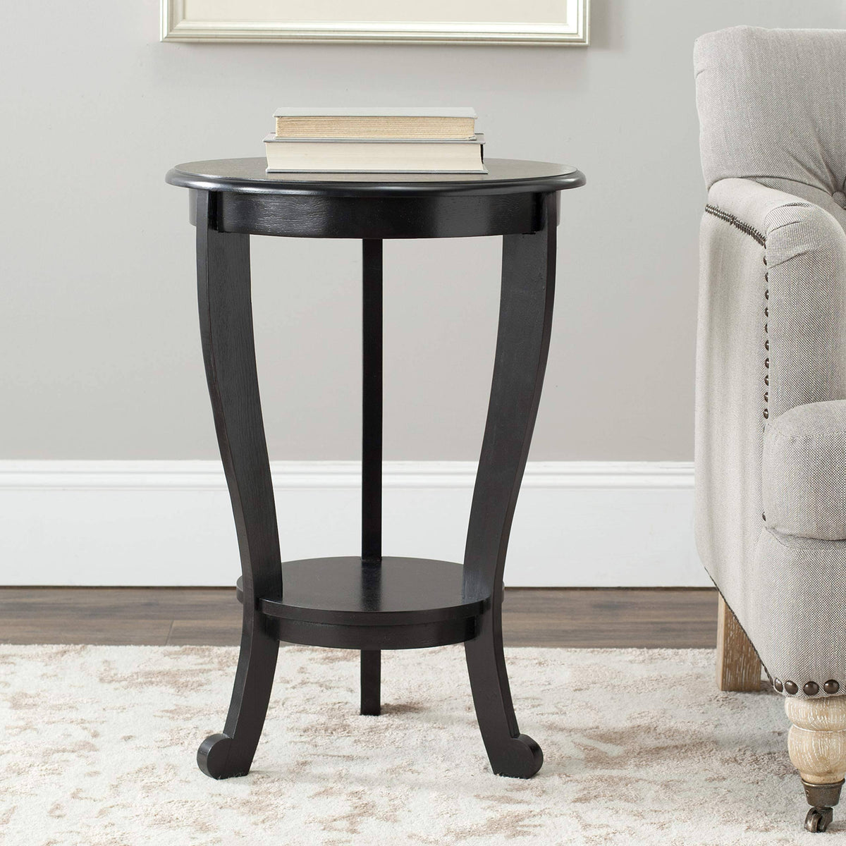 Distressed Black Pedestal Side Table U261