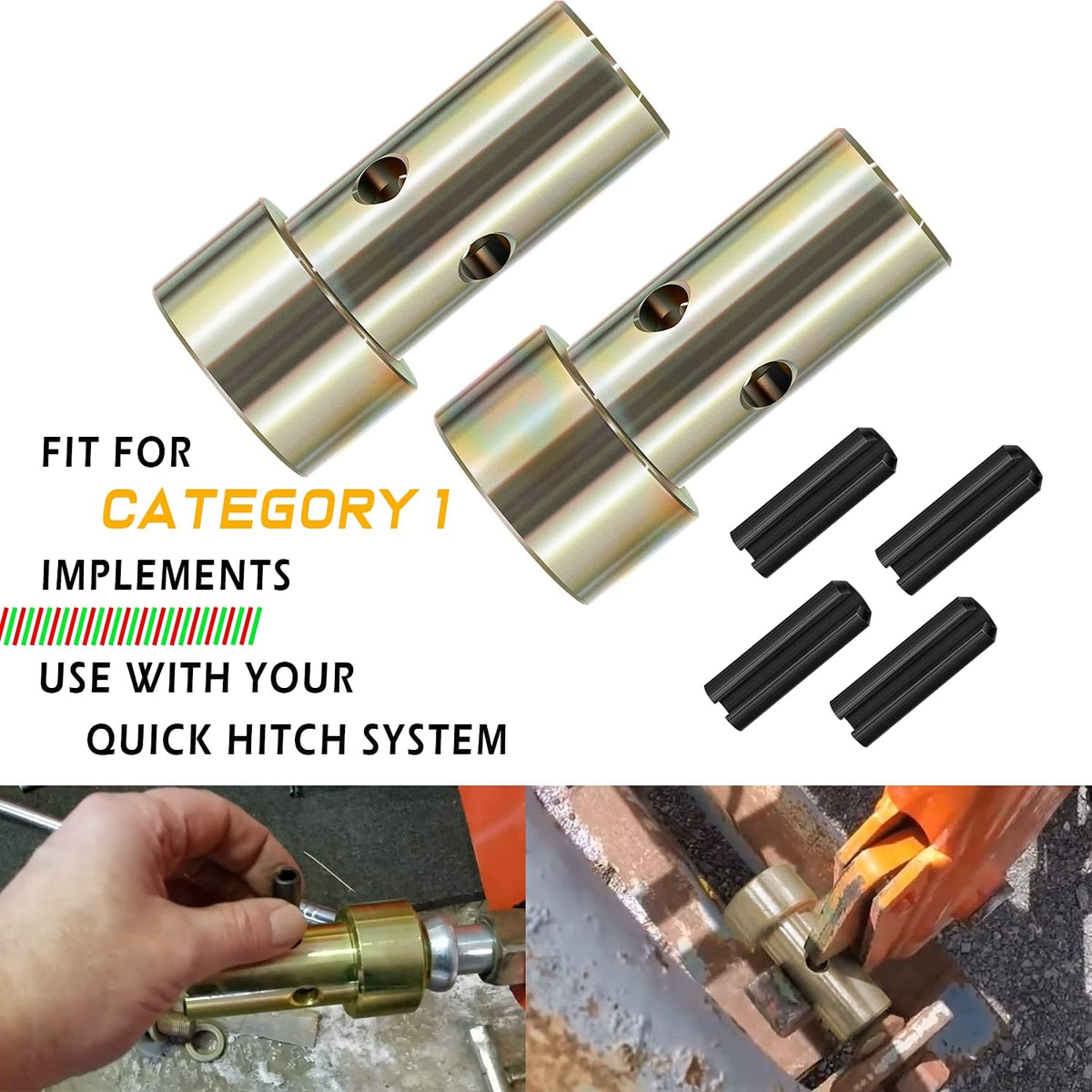 2 Pairs Cat 1 Quick Hitch Adapter Bushings Set for Category I 3-Point Tractors D994124