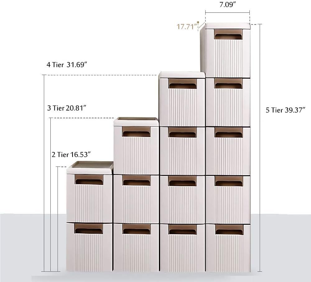 5 Storage Drawers Rolling Cart Organizer Plastic Unit on Wheels Narrow Slim Cabinet 17.7 x 7 x 38.8 Inches S971