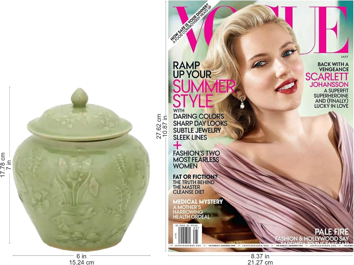 Green Floral Celadon Ceramic Jar Z313