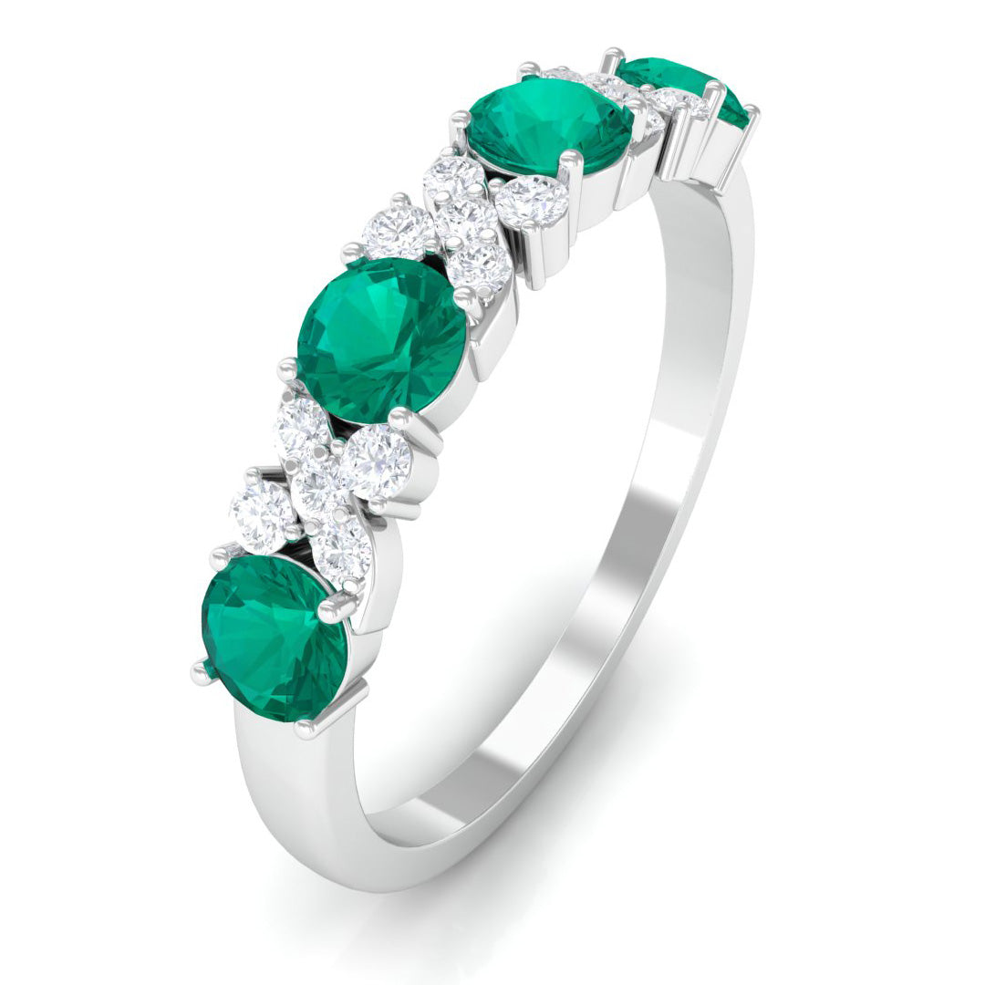 Emerald and Diamond Half Eternity Ring in 925 Sterling Silver E34227