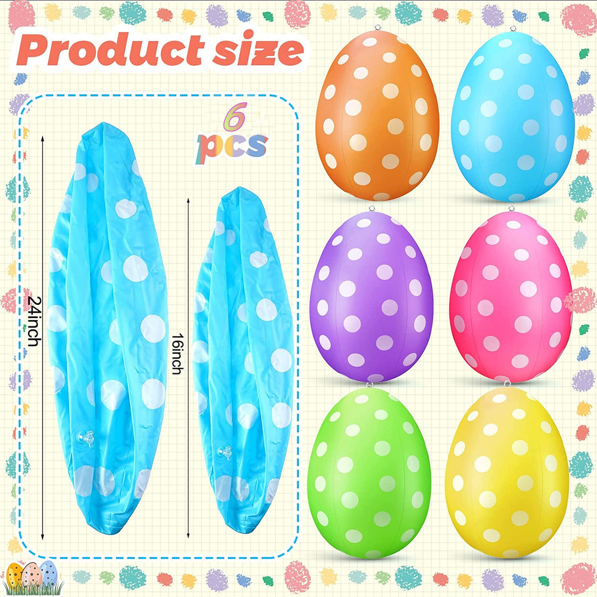 6 Pack 16" Inflatable Easter Eggs Outdoor Decor Y17817