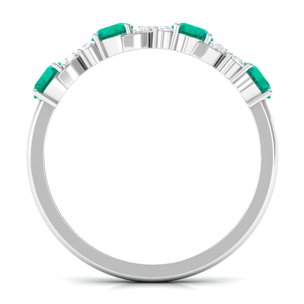 Emerald and Diamond Half Eternity Ring in 925 Sterling Silver E34227