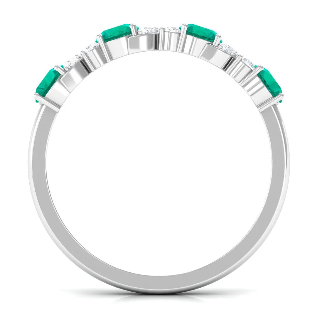 Emerald and Diamond Half Eternity Ring in 925 Sterling Silver E34227