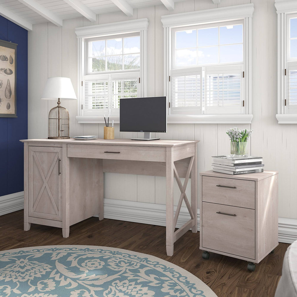 54W Computer Desk with Storage and 2 Drawer Mobile File Cabinet in Washed Gray J70024