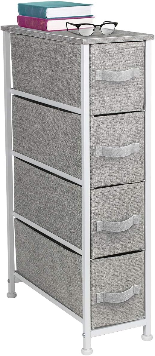 Narrow 4 Drawer Dresser Tower with Fabric Bins N146