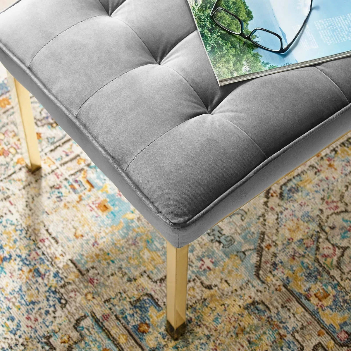 Navy Performance Velvet Bench F9801