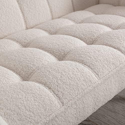 White Upholstered Loveseat Sofa with Wood Legs U466