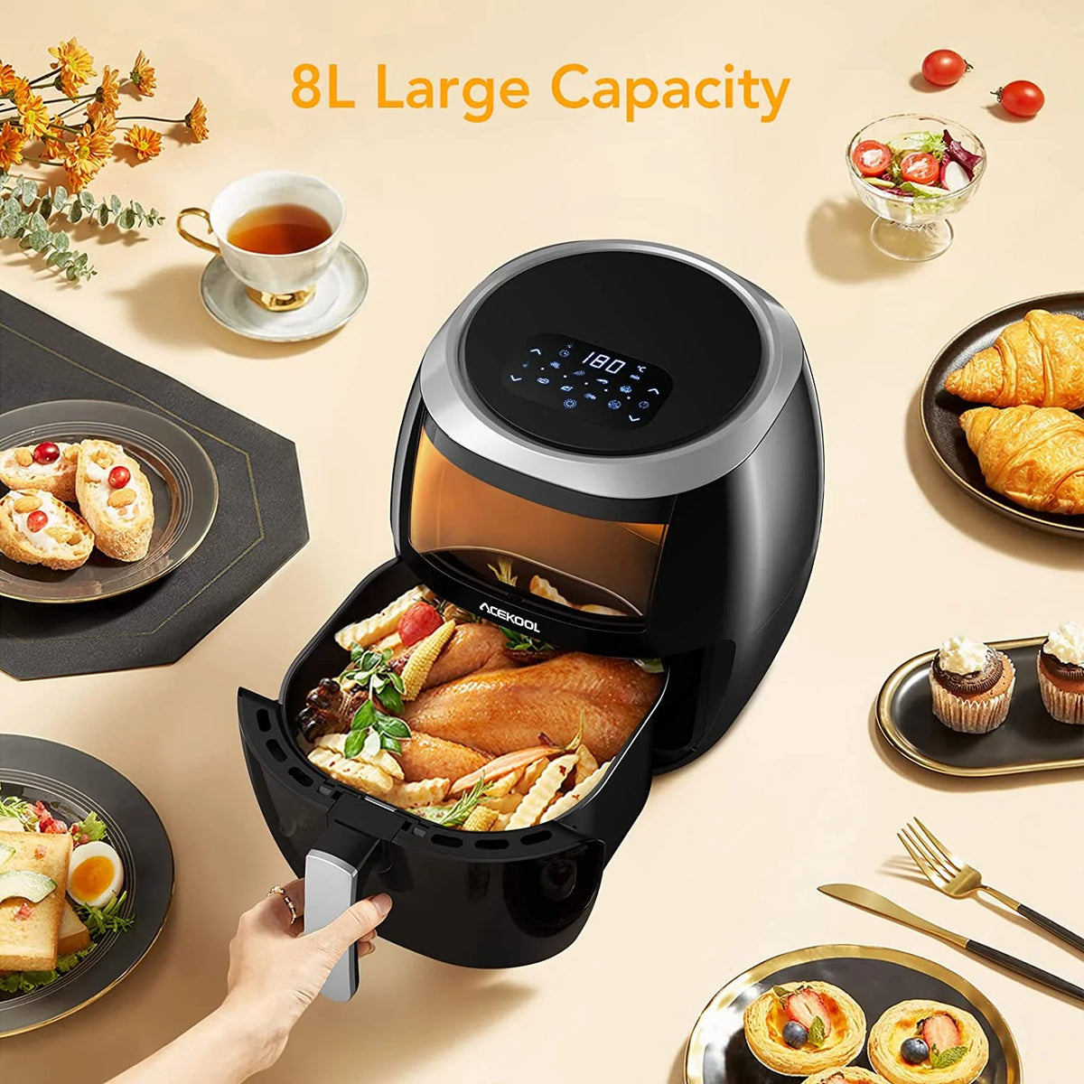 8.5 QT Digital LED Touch Screen Air Fryer with Viewing Window K953