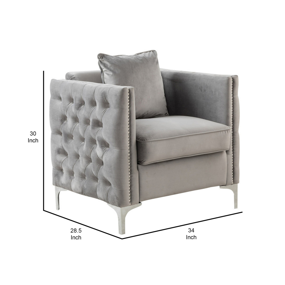 Gray Velvet Sofa Armchair with 1 Pillow S805