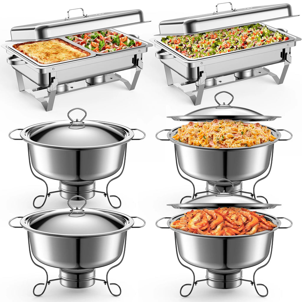 6 Packs Stainless Steel Chafing Dishes Buffet Set with Lids O916