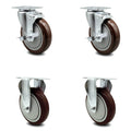 5 inch Maroon Polyurethane Swivel Caster Set with 2 Brakes 2 Rigid K47253