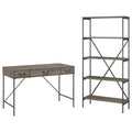48W Writing Desk with Drawers and 5 Shelf Etagere Bookcase, Restored Gray R733