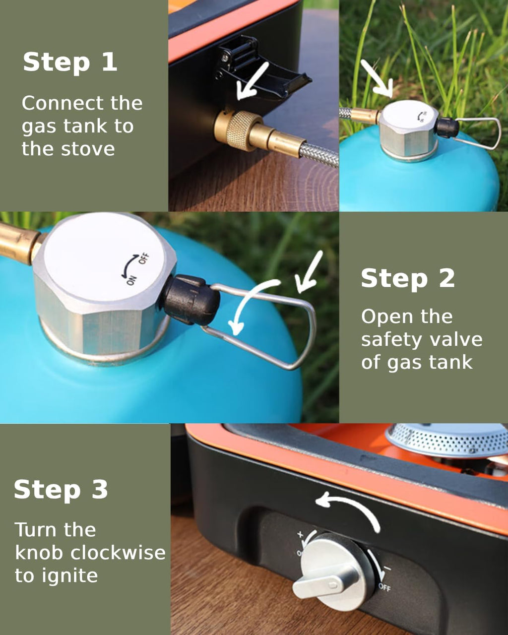 Propane Camping Stove 2 Adjustable Burners with 20,000 BTUs, Portable Folding Camp Stove with Carry Bag K345