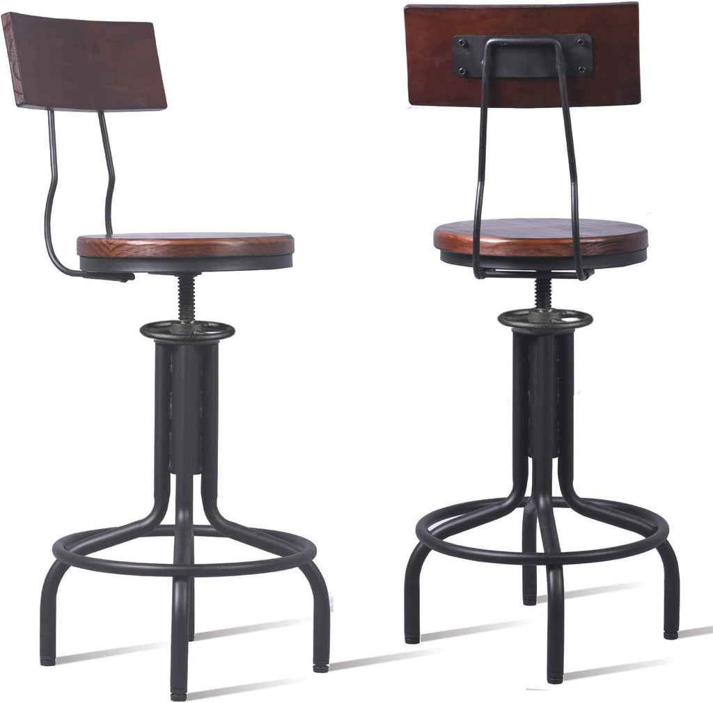 Brown Wood Metal Bar Stool Set of 2 P92103