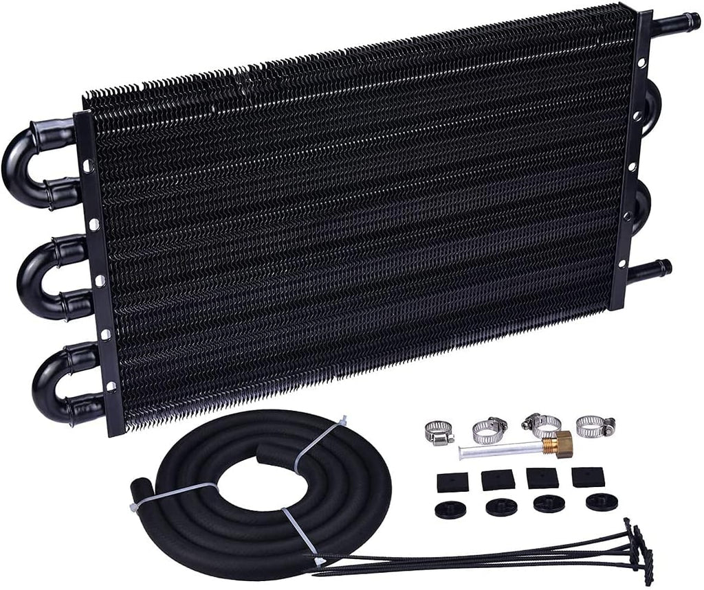 6 Pass Tube and Fin Transmission Cooler Universal 5/16" Oil Cooler Kit Aluminium Black Pack of 2 E64348