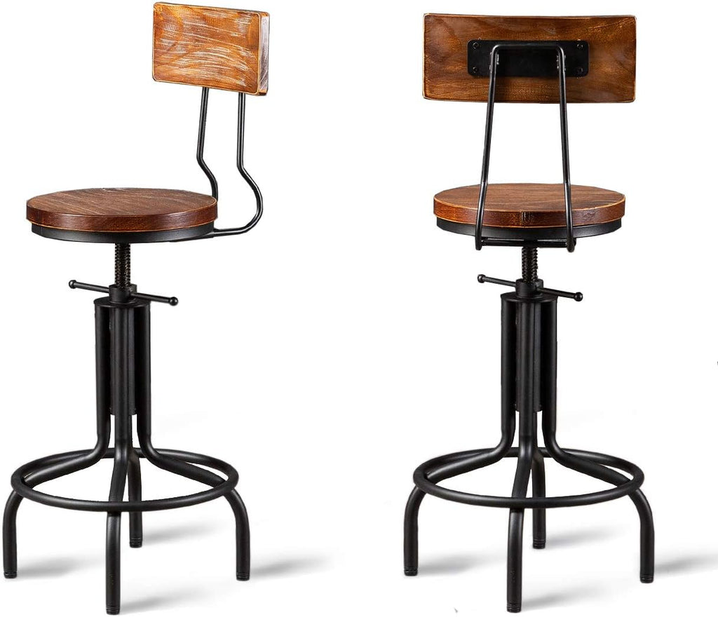 Brown Wood Metal Bar Stool Set of 2 P92103