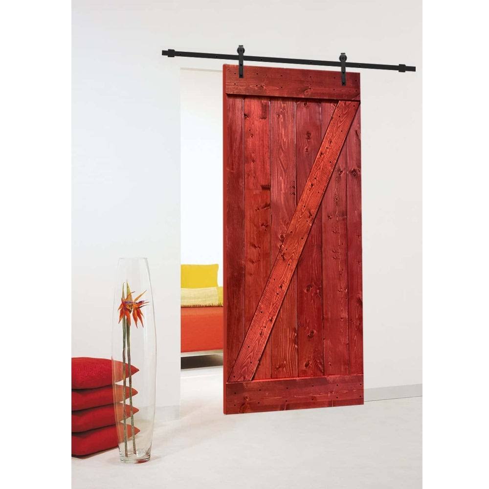 24 in. x 84 in. Red Walnut Stained Wood Interior Sliding Barn Door with Hardware Kit D2827