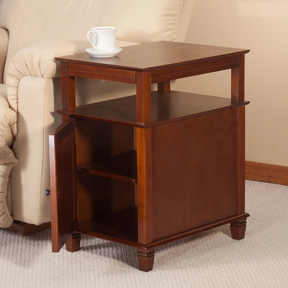 Mahogany Recliner Table with Slide-Out Shelf I951493
