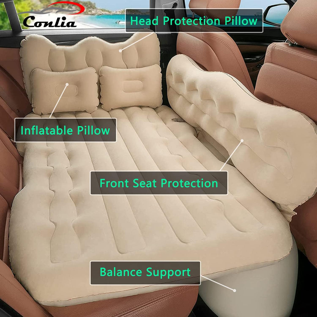 Beige Inflatable Car Air Mattress with Air Pump P49711