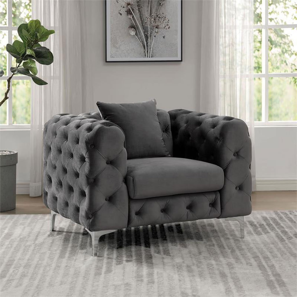 Dark Gray Fabric Tufted Chair I8107