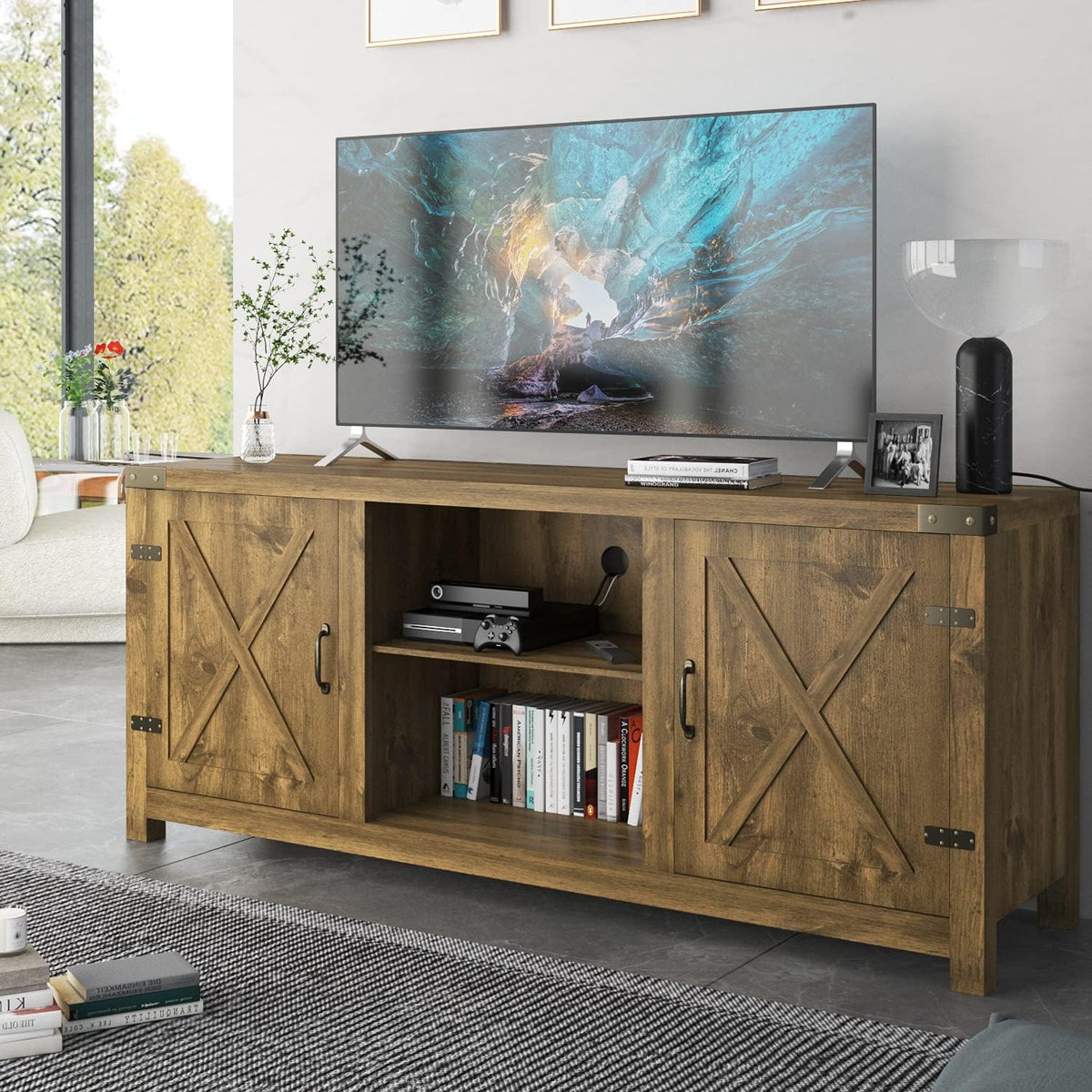 Espresso 58 TV Stand with Storage Cabinet and 3-Tier Adjustable Shelves E680