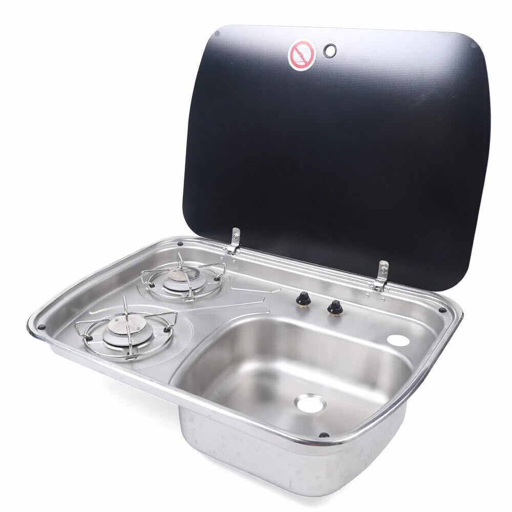 2 Burner LPG Gas Stove Hob Sink Combo Cooktop B220823