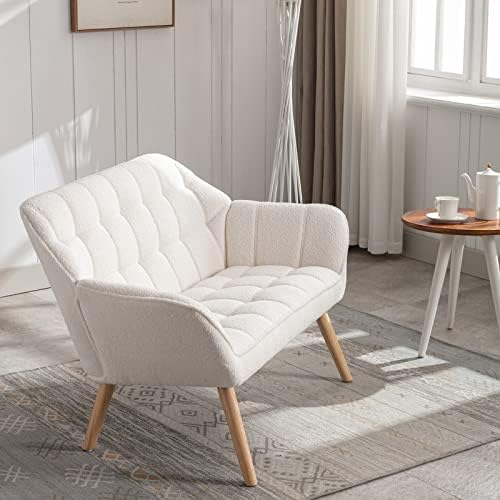 White Upholstered Loveseat Sofa with Wood Legs U466