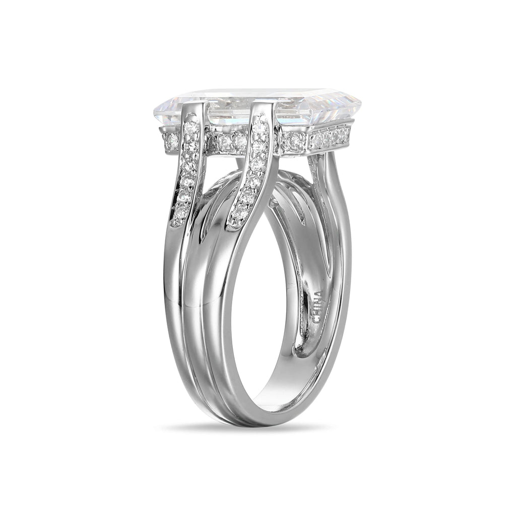 Cubic Zirconia Cathedral Engagement Ring in Rhodium Plated Sterling Silver E6076