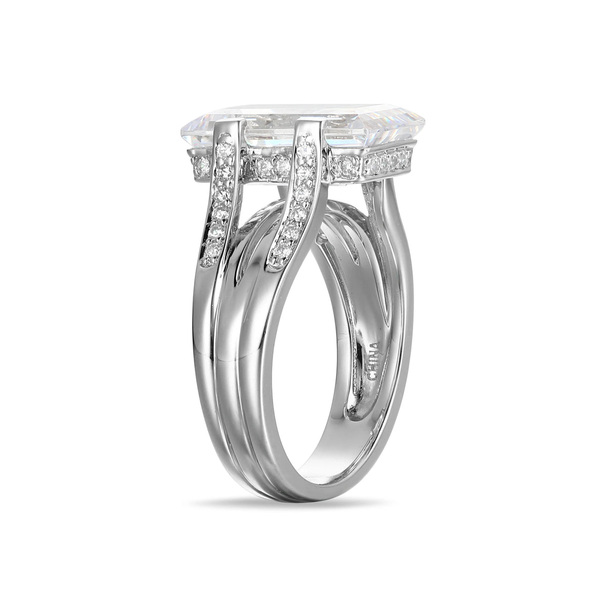 Cubic Zirconia Cathedral Engagement Ring in Rhodium Plated Sterling Silver E6076