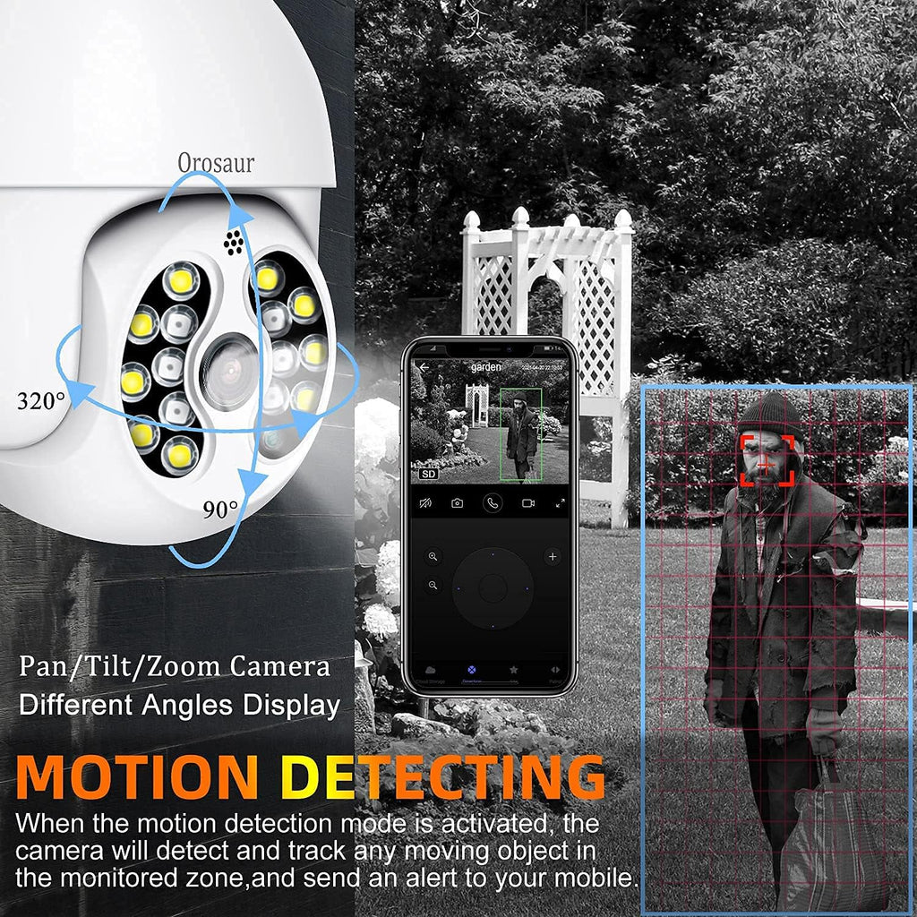 3MP PTZ Outdoor Security Camera with WiFi, 360° View, 1080P HD, IP66 Weatherproof, 2-Way Audio, Color Night Vision R40606