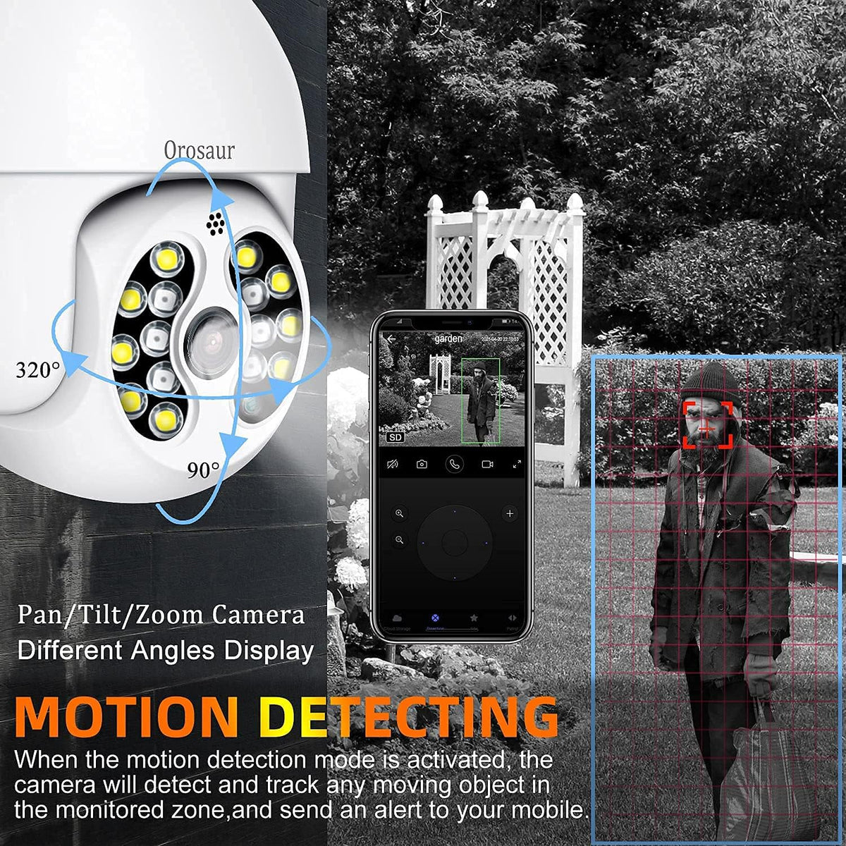 3MP PTZ Outdoor Security Camera with WiFi, 360° View, 1080P HD, IP66 Weatherproof, 2-Way Audio, Color Night Vision R40606