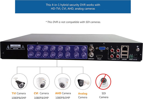 16-Channel Hybrid 4-in-1 DVR Security Recorder Without Hard Drive F62084