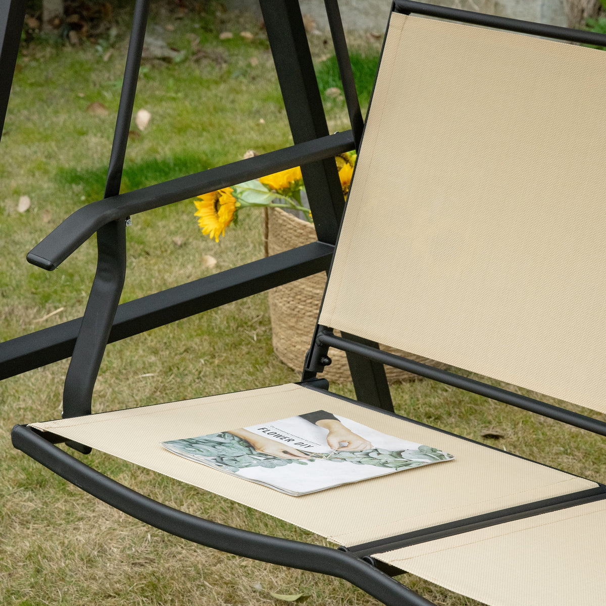 Beige 2-Person Patio Swing with Canopy S360809